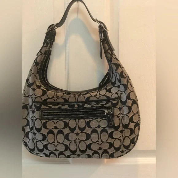 Vintage 00s Coach 6070 Signature Hobo Shoulder Bag black & Gray CC Pattern - Picture 2 of 9